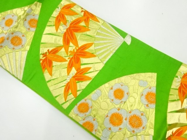 JAPANESE KIMONO / ANTIQUE FUKURO OBI / SILK / WOVEN BAMBOO GRASS & UME